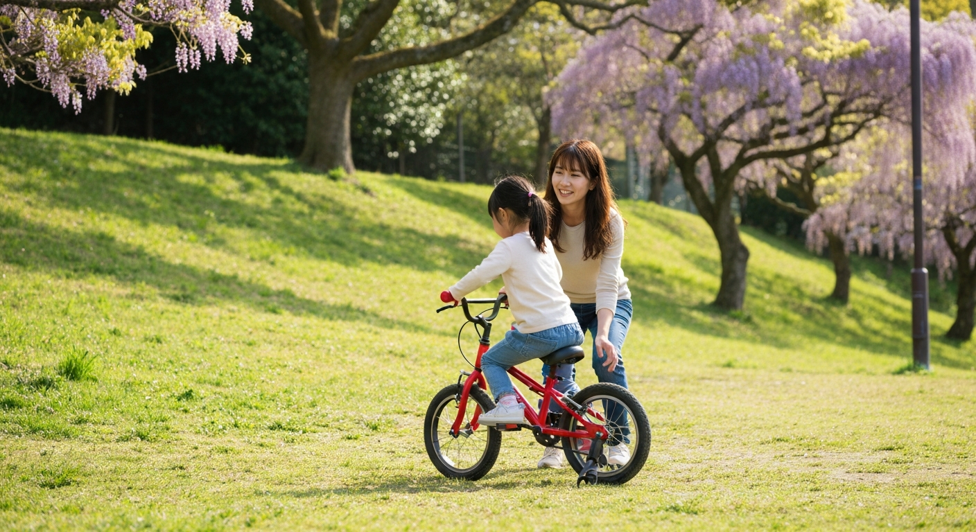 もものはじめての自転車練習|補助輪なしに挑戦